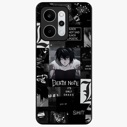 Midnight Chaos Mind Glass Case showing flat back view with abstract dark themed artwork and glossy glass finish.