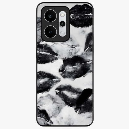 Midnight Kiss Marks Glass Case showing flat back view with lipstick kiss mark artwork and glossy glass finish.