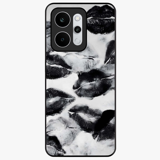 Midnight Kiss Marks Glass Case showing flat back view with lipstick kiss mark artwork and glossy glass finish.