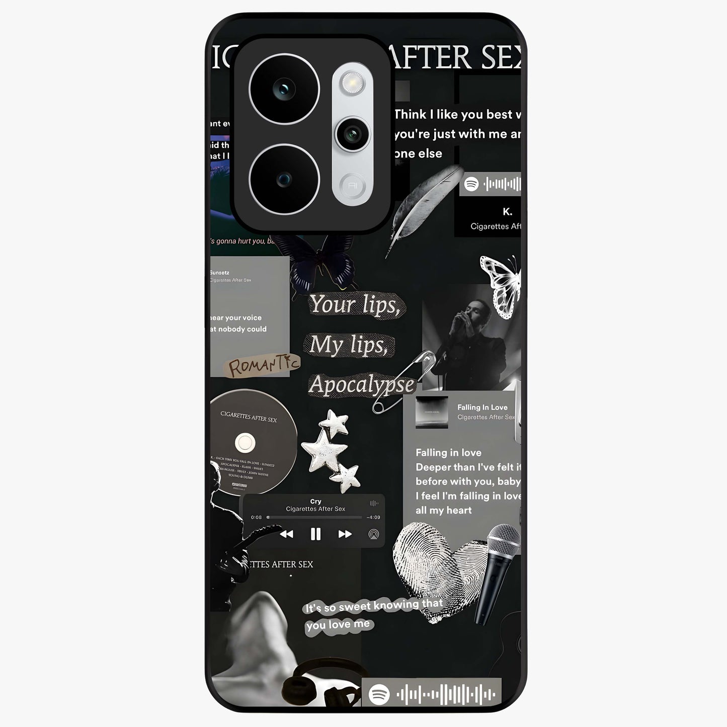 Midnight Love Echo Glass Case showing flat back view with romantic midnight themed artwork and glossy glass finish.