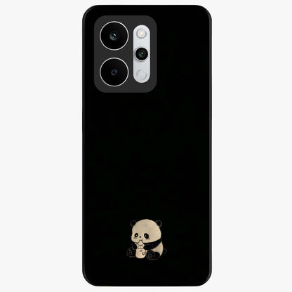 Midnight Panda Love Glass Case showing flat back view with cute panda themed artwork and glossy glass finish.