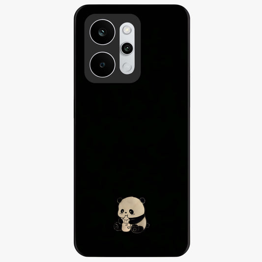 Midnight Panda Love Glass Case showing flat back view with cute panda themed artwork and glossy glass finish.