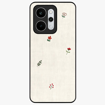 Minimal Petal Whispers Glass Case showing flat back view with soft minimal floral artwork and glossy glass finish.