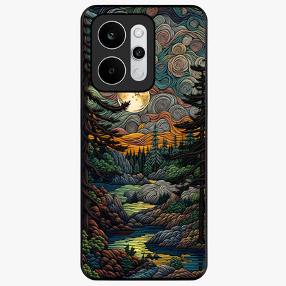 Moonlight Forest Dream Glass Case showing flat back view with mystical forest moonlight artwork and glossy glass finish.