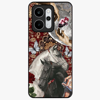 Moonlit Royal Stallion Glass Case showing flat back view with majestic horse under moonlight artwork and glossy glass finish.