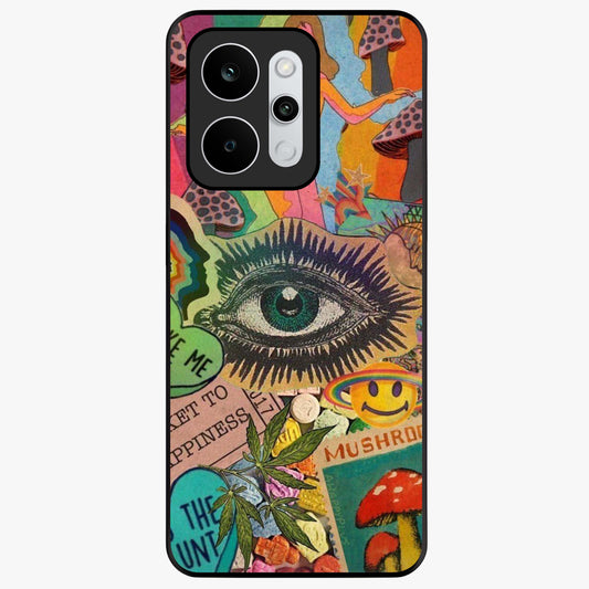 Mystic Eye Wonderland Glass Case showing flat back view with mystical eye themed artwork and glossy glass finish.