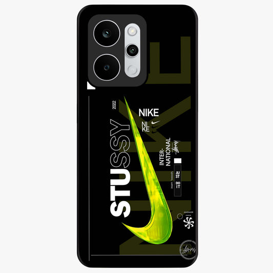 Neon Street Edition Glass Case showing flat back view with neon street style artwork and glossy glass finish.