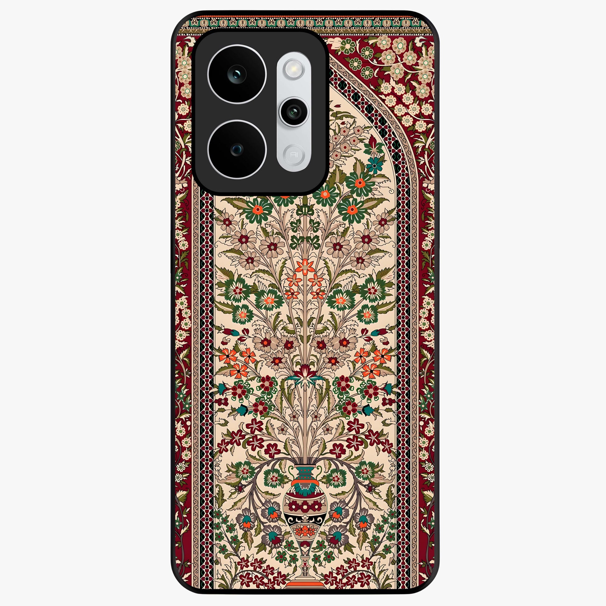 Persian Inspired Glass Case showing flat back view with ornate Persian style pattern artwork and glossy glass finish.