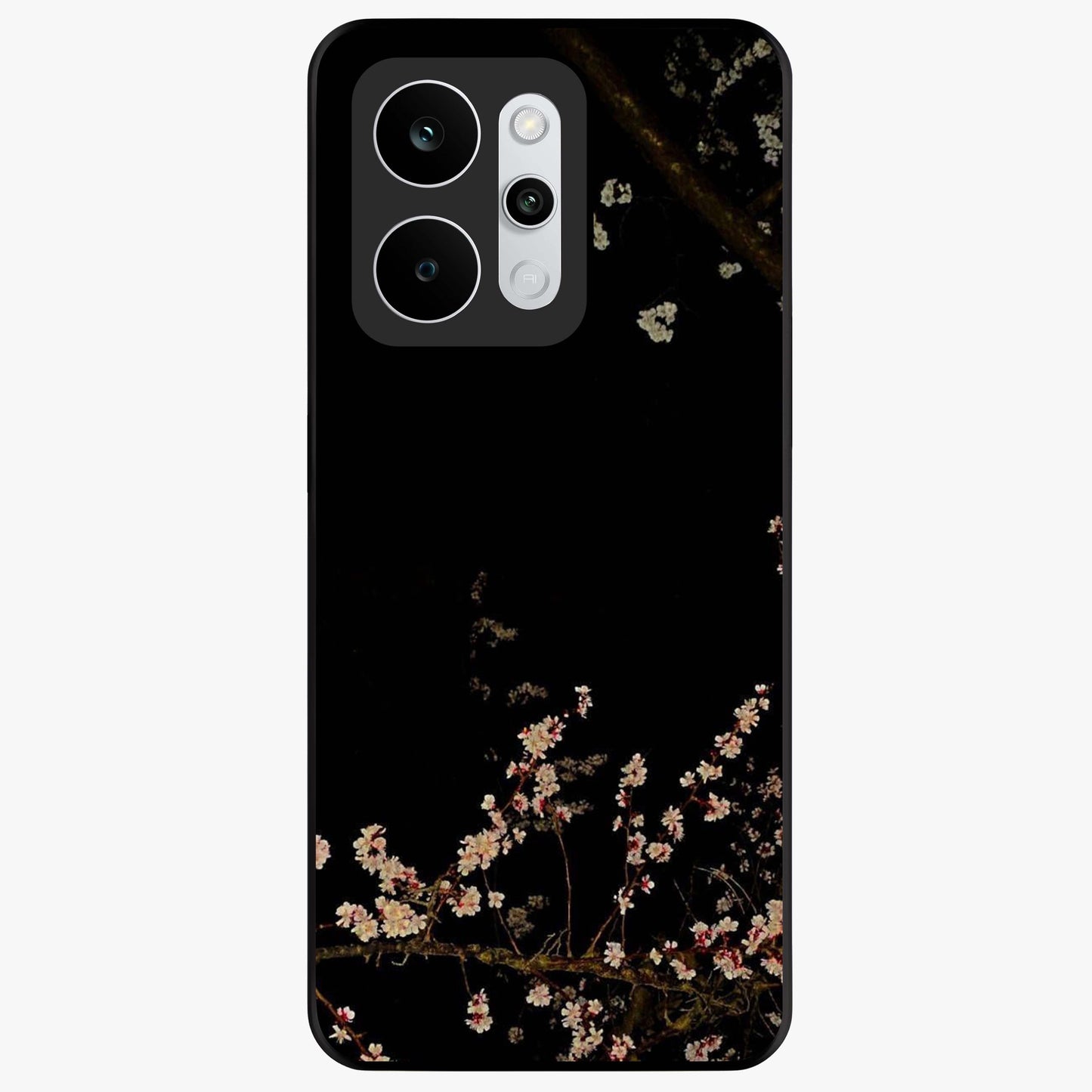 Petal Moon Light With Custom Name Glass Case showing flat back view with floral moonlight artwork and personalized name design.