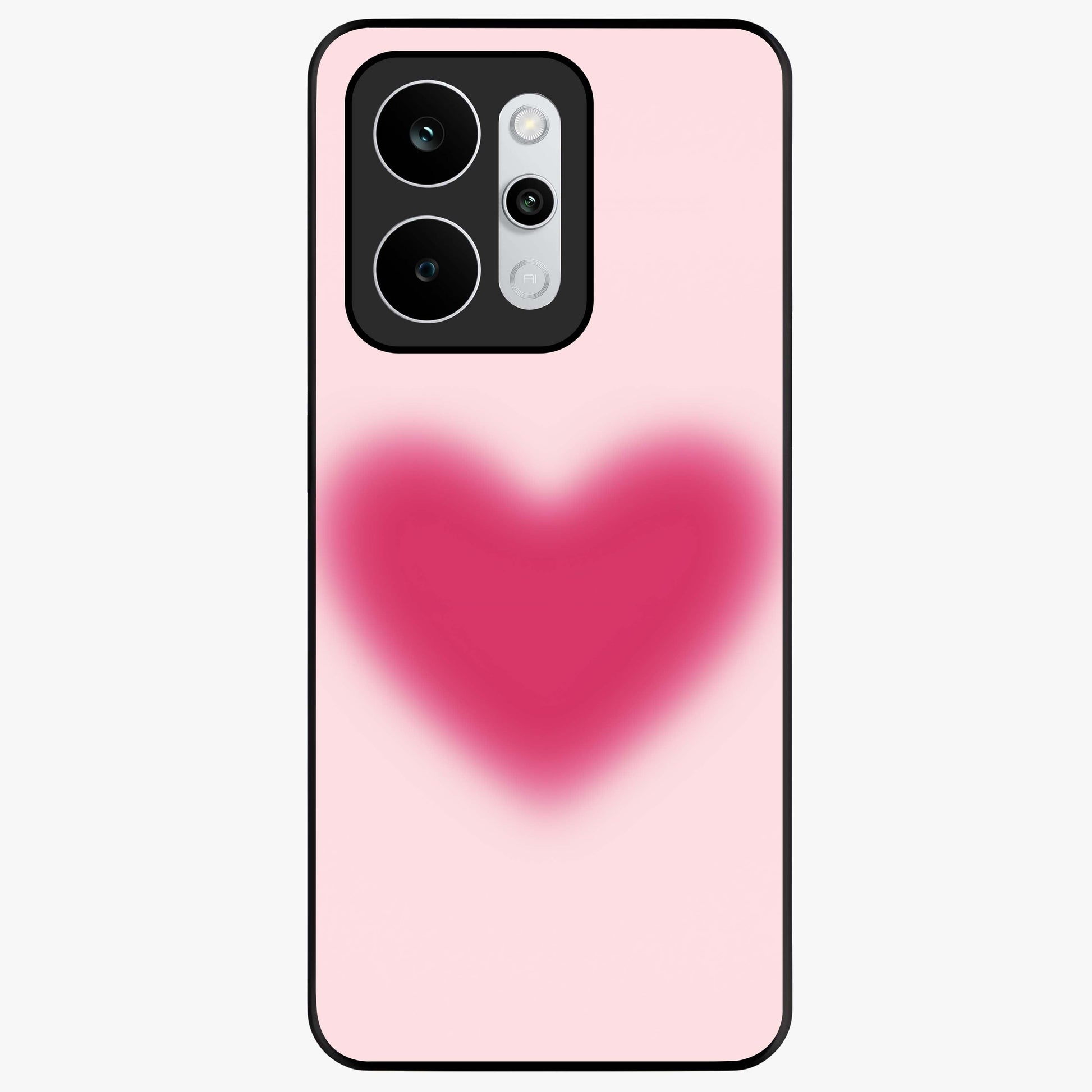 Pink Aura Heart Glass Case showing flat back view with glowing heart artwork and glossy glass finish.