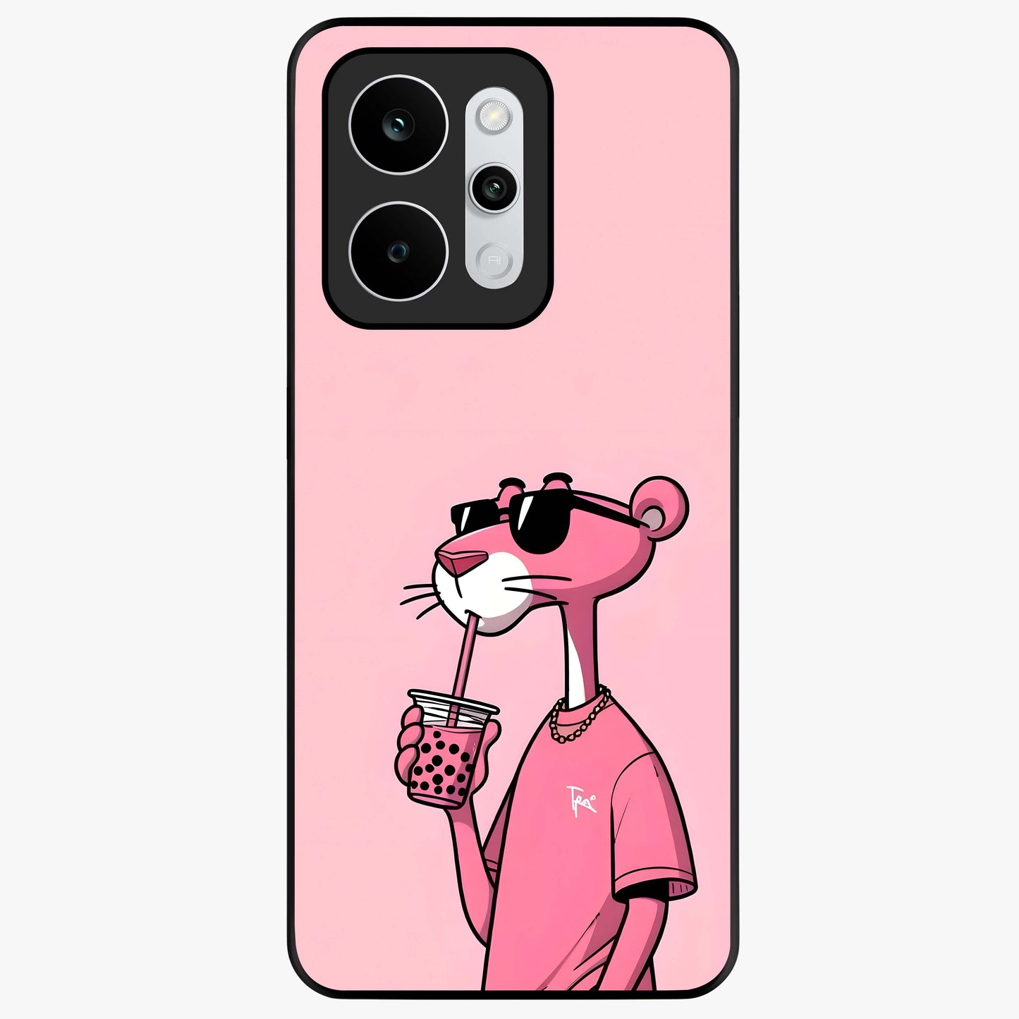 Pink Panther Glass Case showing flat back view with iconic pink panther artwork and glossy glass finish.