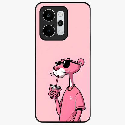 Pink Panther Glass Case showing flat back view with iconic pink panther artwork and glossy glass finish.