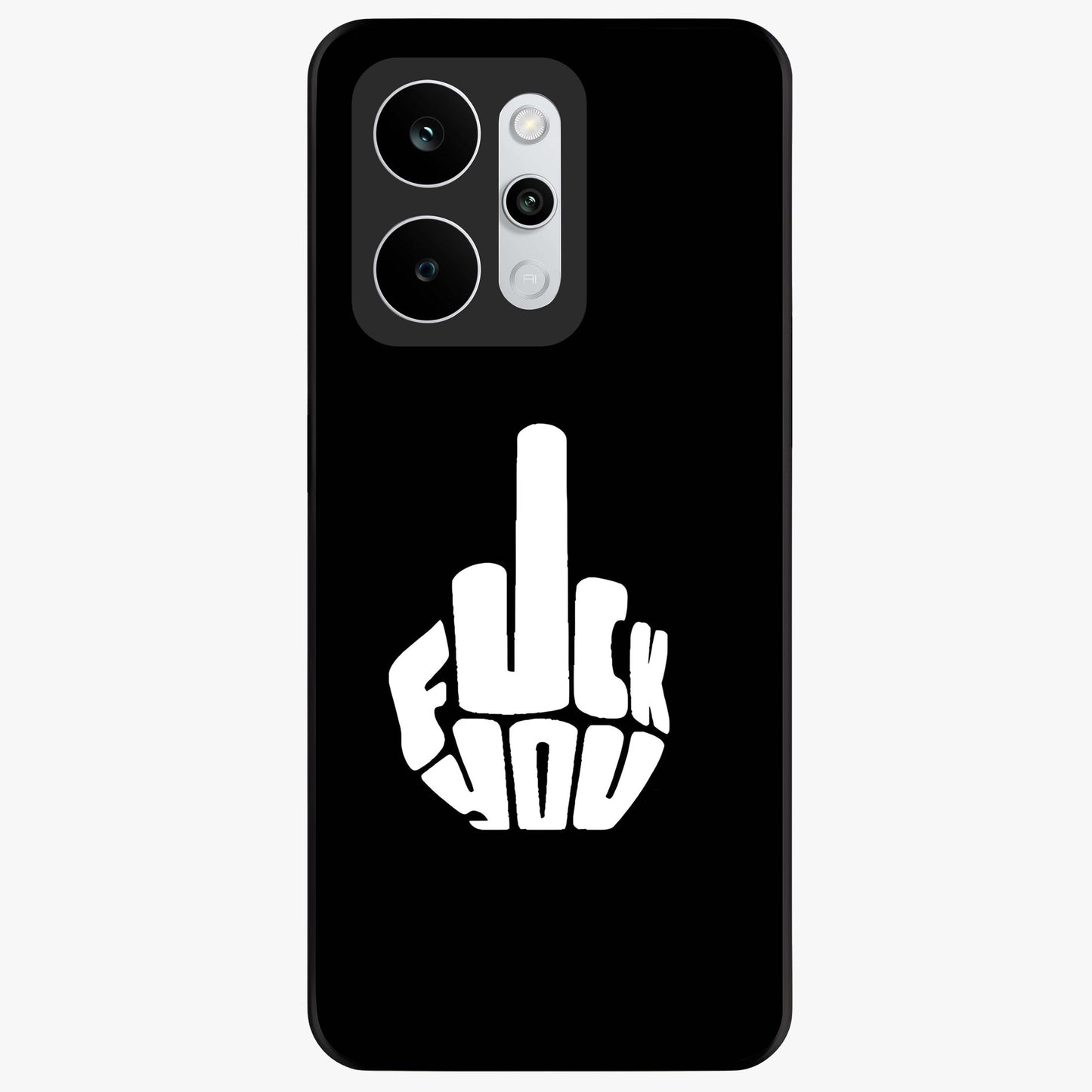 Rebel Mode On Glass Case showing flat back view with bold rebellious typography artwork and glossy glass finish.