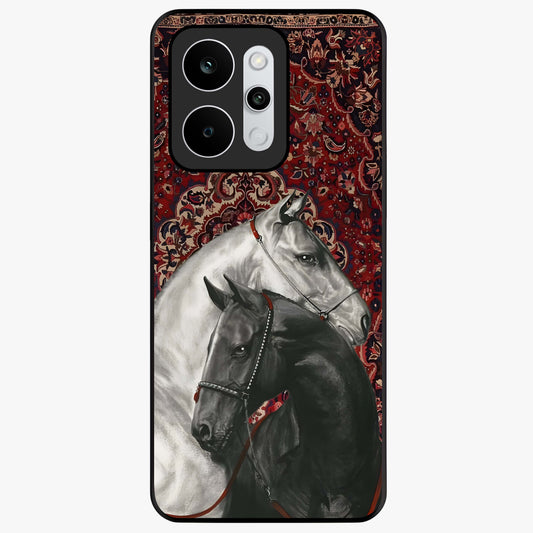 Regal Stallion Tapestry Glass Case showing flat back view with majestic horse tapestry artwork and glossy glass finish.