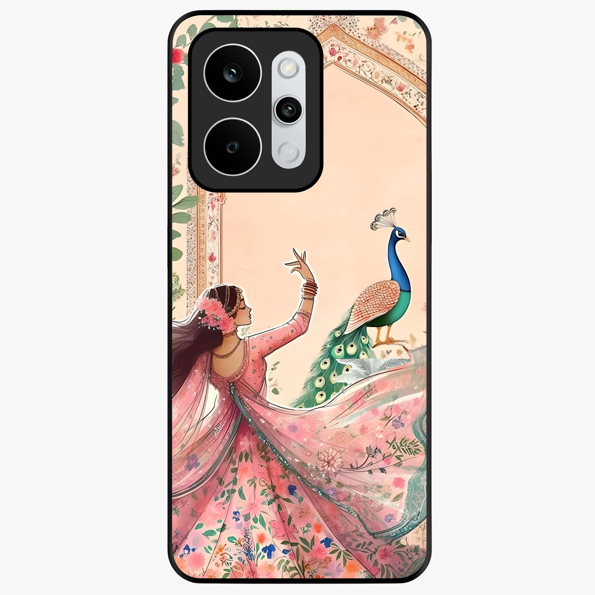 Royal Grace Muse Glass Case showing flat back view with elegant artistic artwork and glossy glass finish.