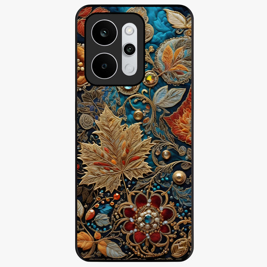 Royal Jewel Garden Glass Case showing flat back view with decorative floral garden artwork and glossy glass finish.