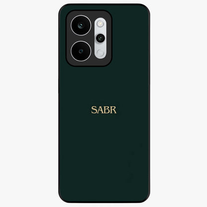 Sabr Minimal Patience Glass Case showing flat back view with minimalist typography artwork and glossy glass finish.