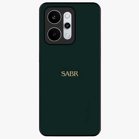 Sabr Minimal Patience Glass Case showing flat back view with minimalist typography artwork and glossy glass finish.