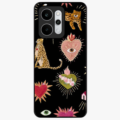Sacred Jungle Heart Glass Case showing flat back view with jungle inspired heart artwork and glossy glass finish.