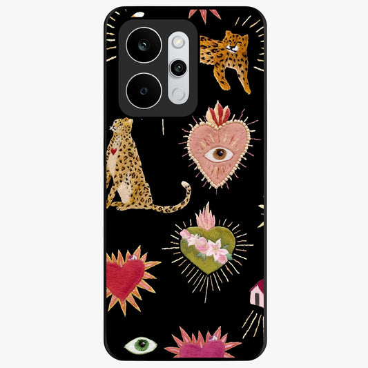 Sacred Jungle Heart Glass Case showing flat back view with jungle inspired heart artwork and glossy glass finish.