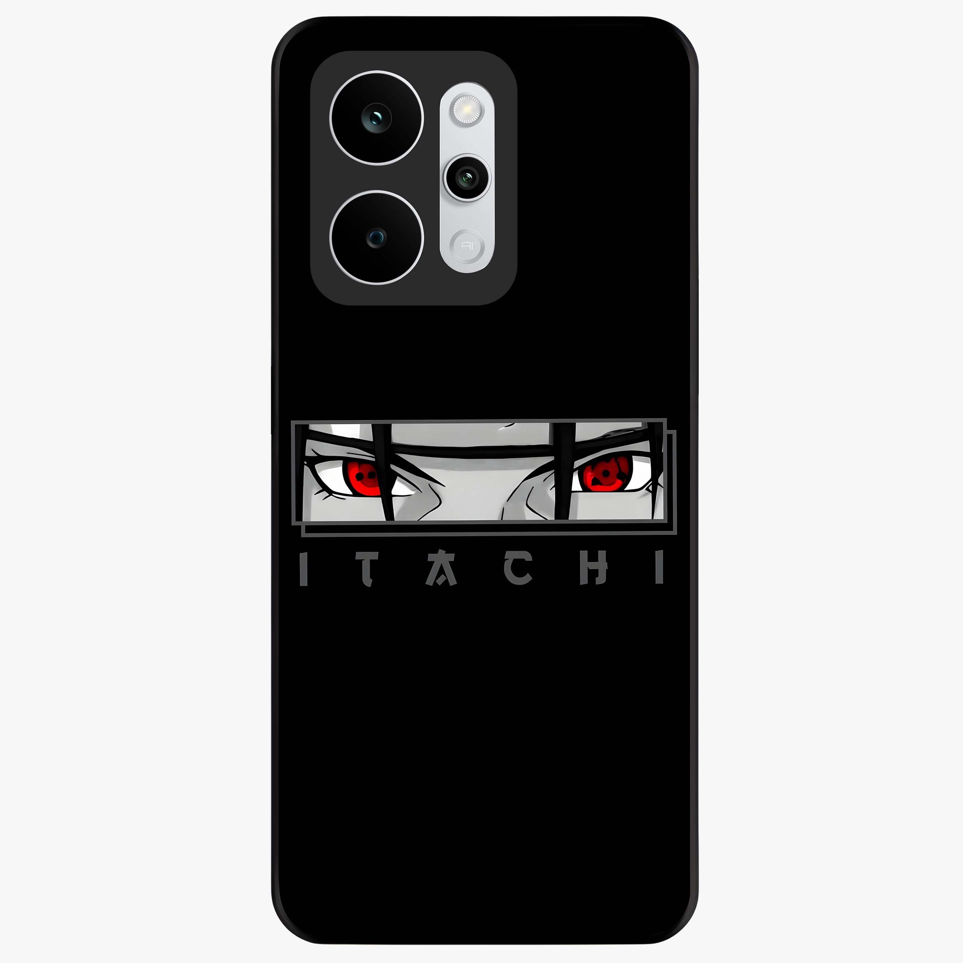 Scarlet Gaze Dominance Glass Case showing flat back view with striking red themed artwork and glossy glass finish.