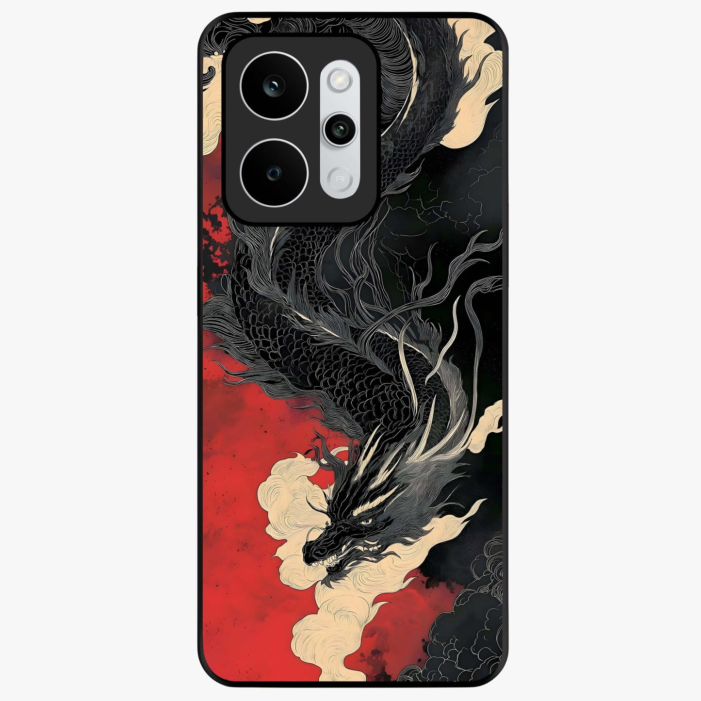 Shadow Dragon Fury Glass Case showing flat back view with fierce dragon artwork and glossy glass finish.