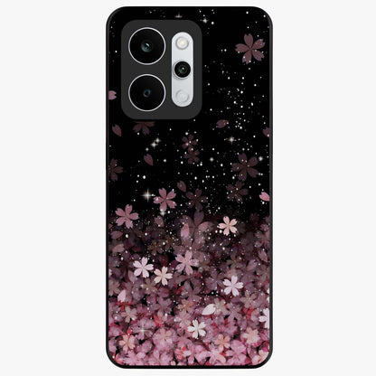 Small Starry Flowers Glass Case showing flat back view with delicate starry floral artwork and glossy glass finish.