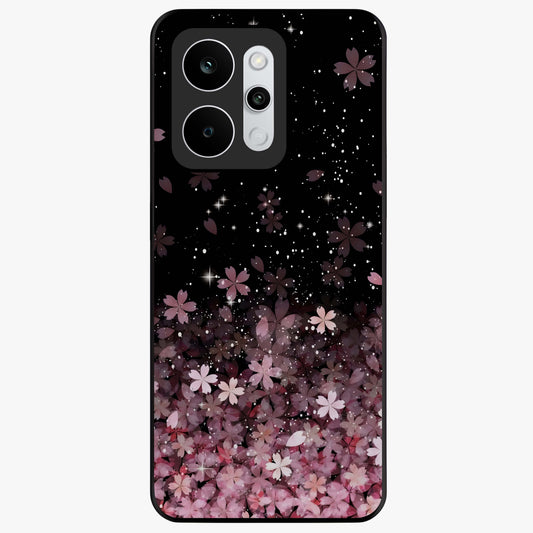 Small Starry Flowers Glass Case showing flat back view with delicate starry floral artwork and glossy glass finish.