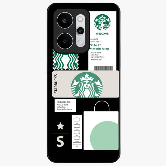 Starbucks Mocha Glass Case showing flat back view with coffee inspired artwork and glossy glass finish.