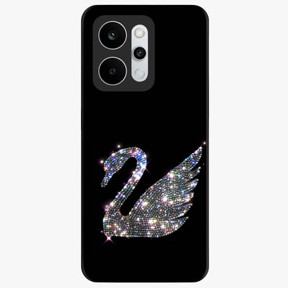 Starlit Swan Grace Glass Case showing flat back view with graceful swan artwork under starry sky and glossy glass finish.