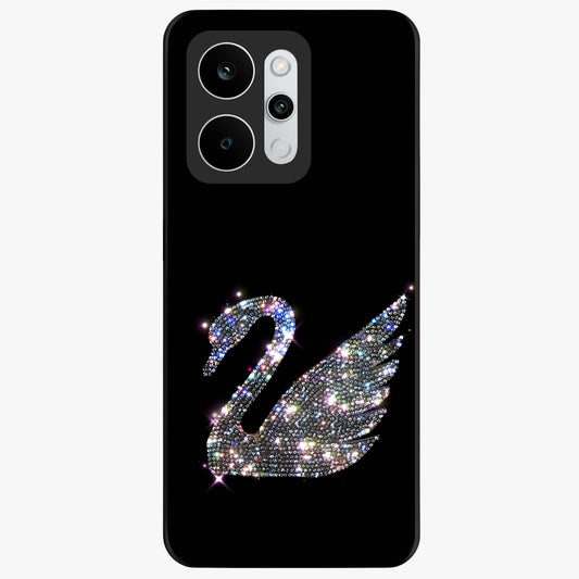 Starlit Swan Grace Glass Case showing flat back view with graceful swan artwork under starry sky and glossy glass finish.