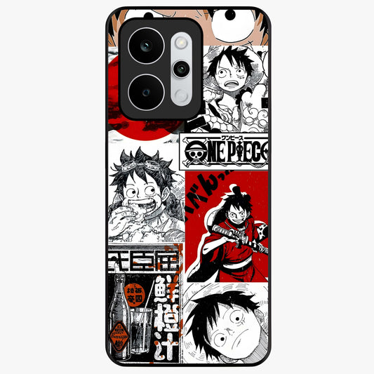 Strawhat Chaos Panels Glass Case showing flat back view with anime inspired chaos panel artwork and glossy glass finish.