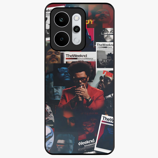 The Weeknd Glass Case showing flat back view with music inspired artistic portrait artwork and glossy glass finish.