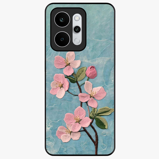 Threaded Blossom Breeze Glass Case showing flat back view with delicate blossom artwork and glossy glass finish.