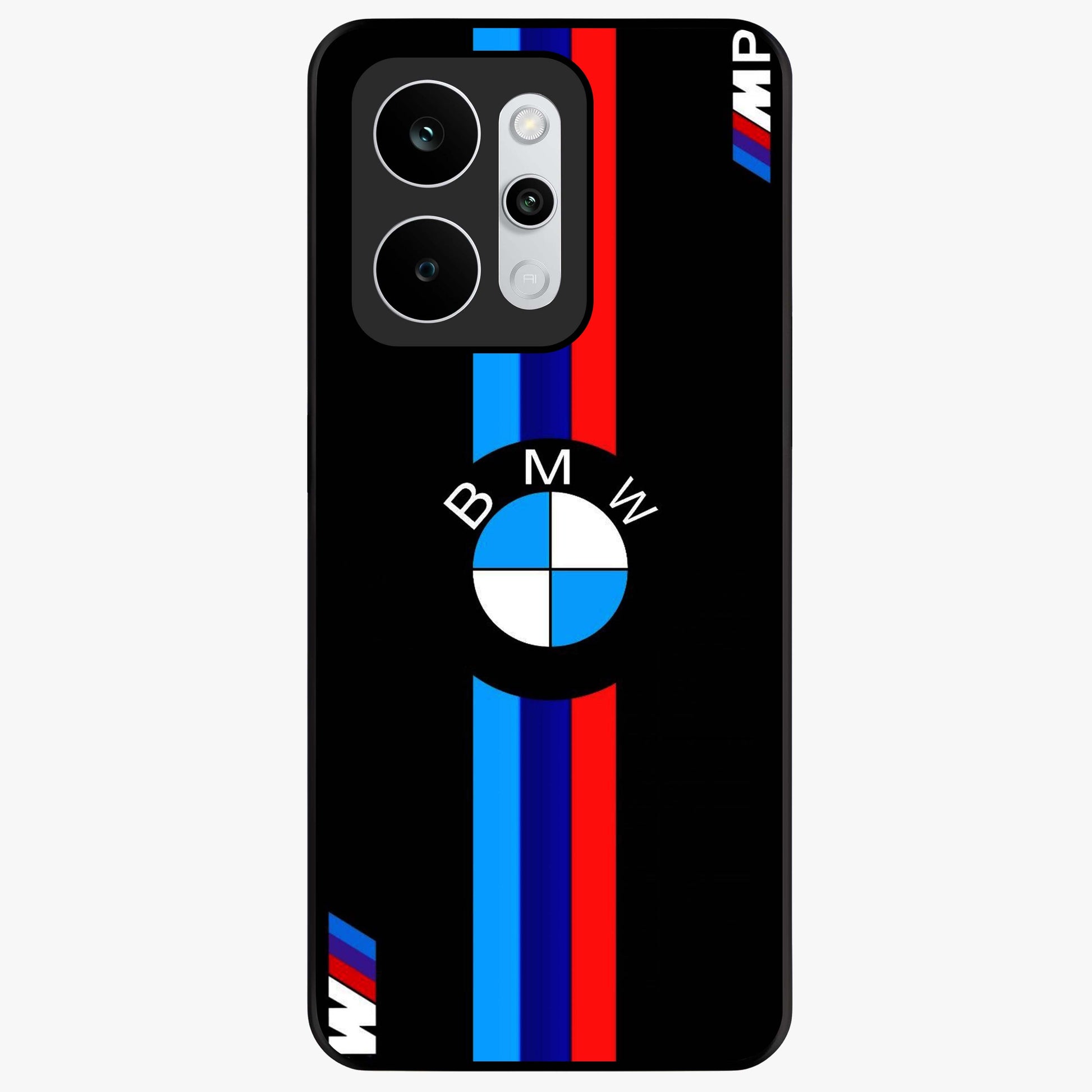 Turbo BMW Beast Glass Case showing flat back view with high performance sports car artwork and glossy glass finish.