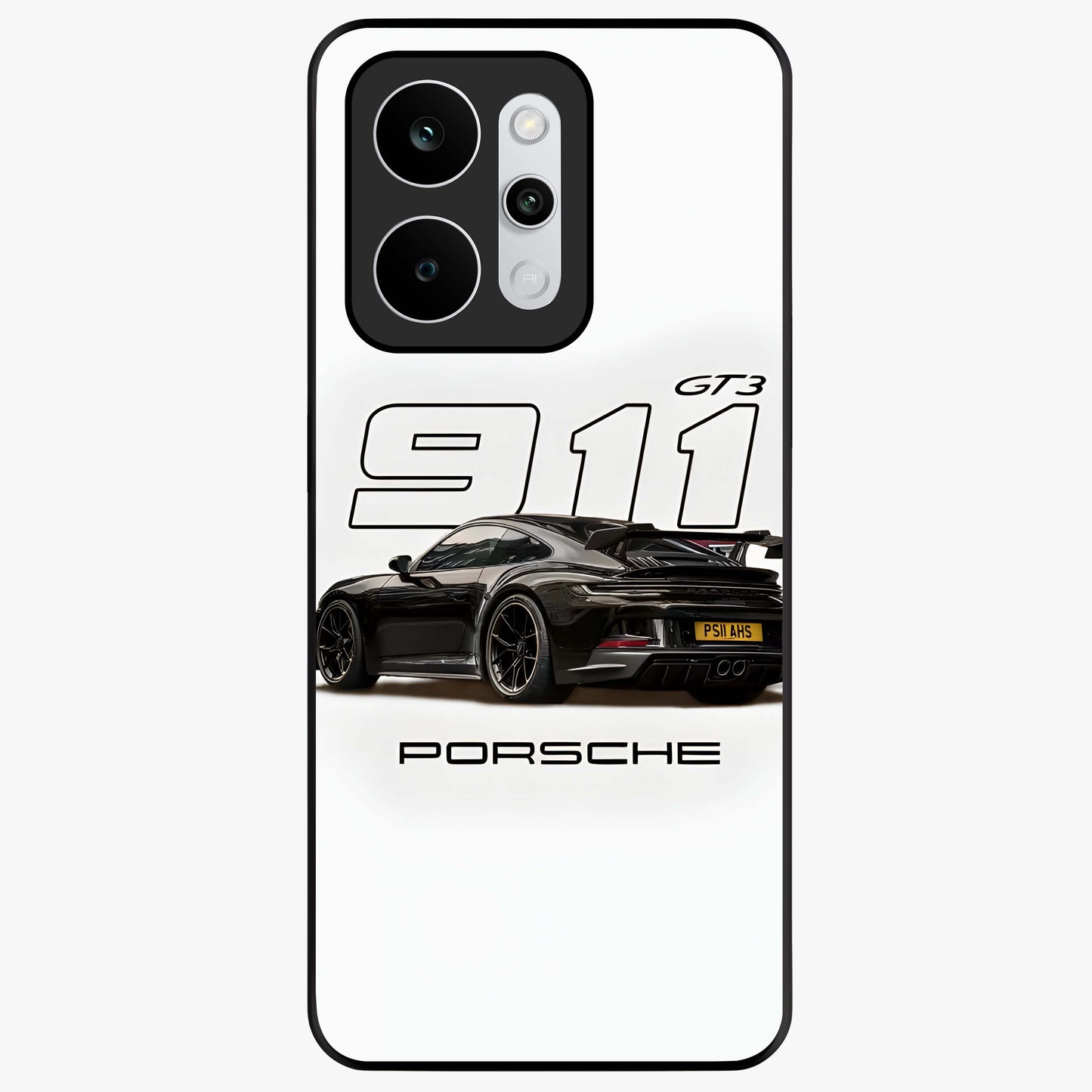 Turbo Legacy Icon Glass Case showing flat back view with iconic sports car inspired artwork and glossy glass finish.