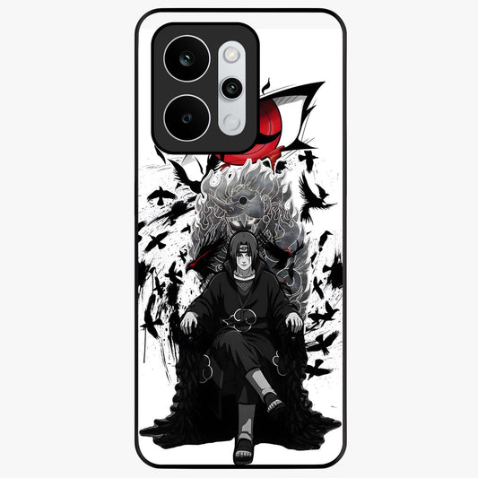 Uchiha Shadow Throne Glass Case showing flat back view with cosmic underwater themed artwork and glossy glass finish.