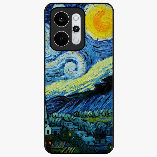 Van Gogh Art Glass Case showing flat back view with classic painterly artwork inspired by Van Gogh style and glossy glass finish.