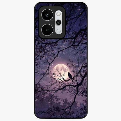 Whispering Moon Silence Glass Case showing flat back view with serene moon themed artwork and glossy glass finish.