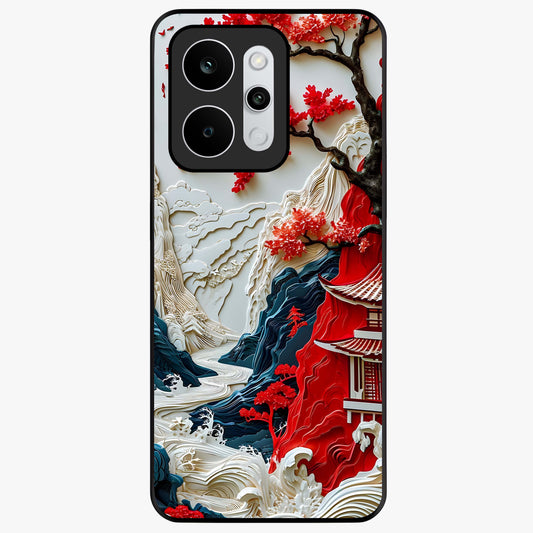 Whispers Of Sakura Waves Glass Case showing flat back view with cherry blossom wave artwork and glossy glass finish.