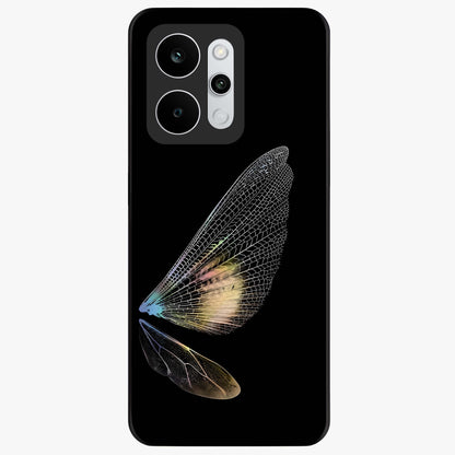 Whispers Of Wings Glass Case showing flat back view with graceful wing inspired artwork and glossy glass finish.