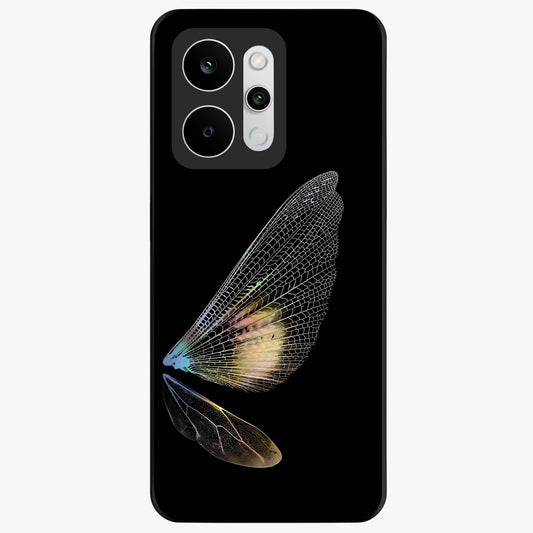 Whispers Of Wings Glass Case showing flat back view with graceful wing inspired artwork and glossy glass finish.