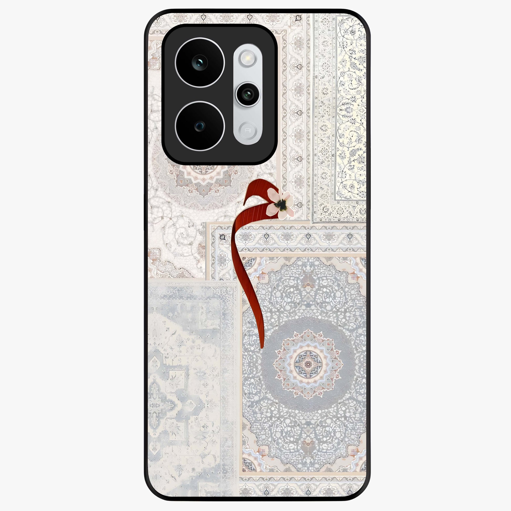 White Aesthetic Bow Glass Case showing flat back view with minimal bow artwork and glossy glass finish.