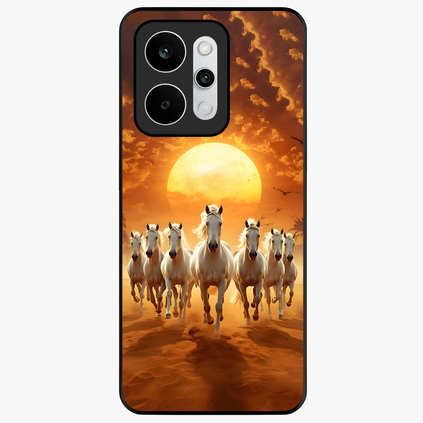 Wild Sunset Majesty Glass Case showing flat back view with majestic sunset landscape artwork and glossy glass finish.