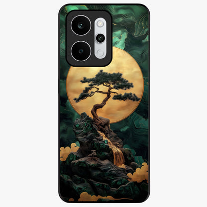 Zen Moon Rise Glass Case showing flat back view with calm moonrise artwork and glossy glass finish.