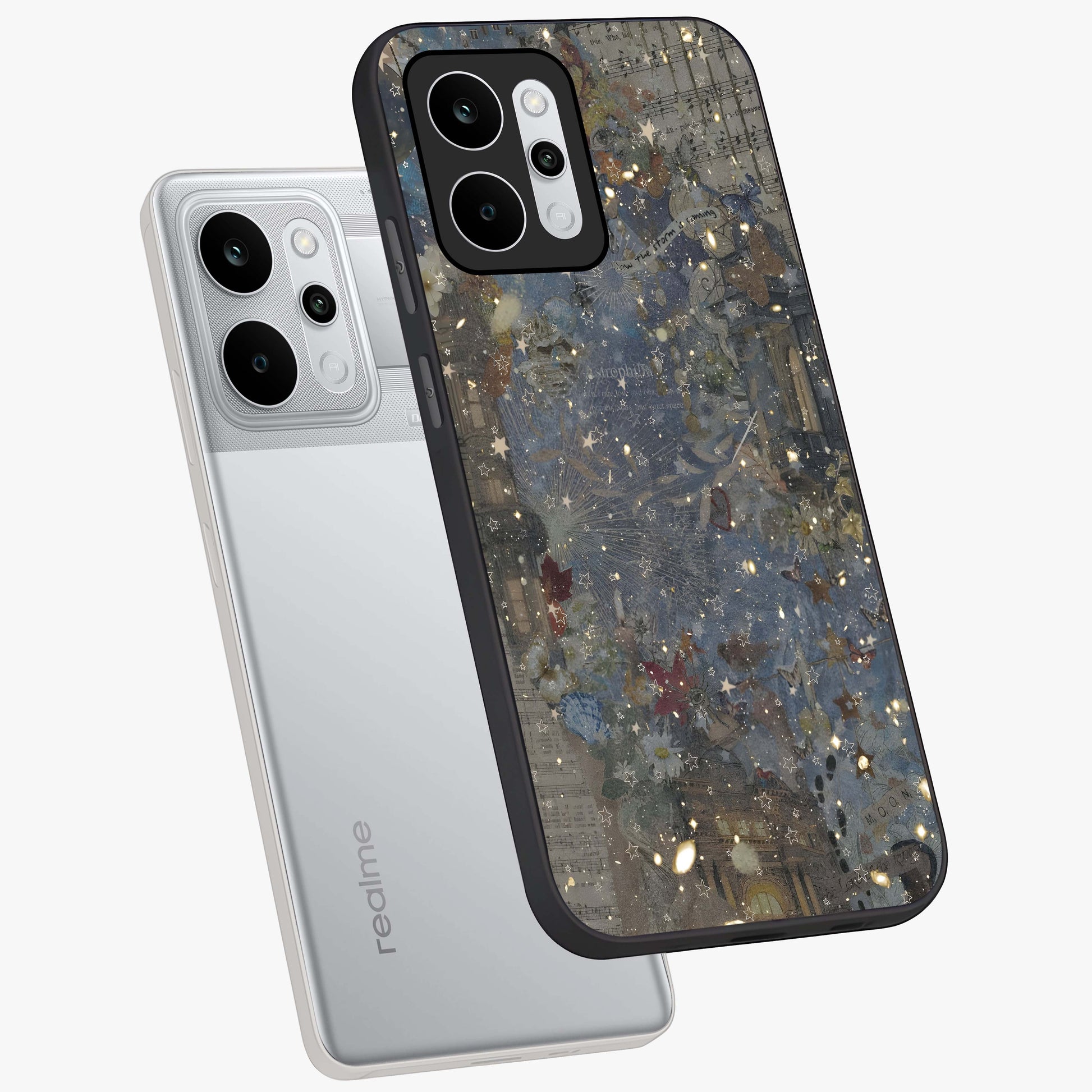 Aesthetic Astrolophia Glass Case displayed in angled mockup highlighting artistic aesthetic elements and smooth glass surface.