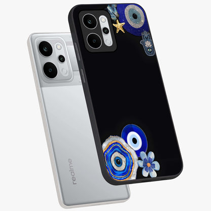 Aesthetic Blue Evil Eye Glass Case displayed in angled mockup highlighting blue evil eye symbol and spiritual aesthetic design.