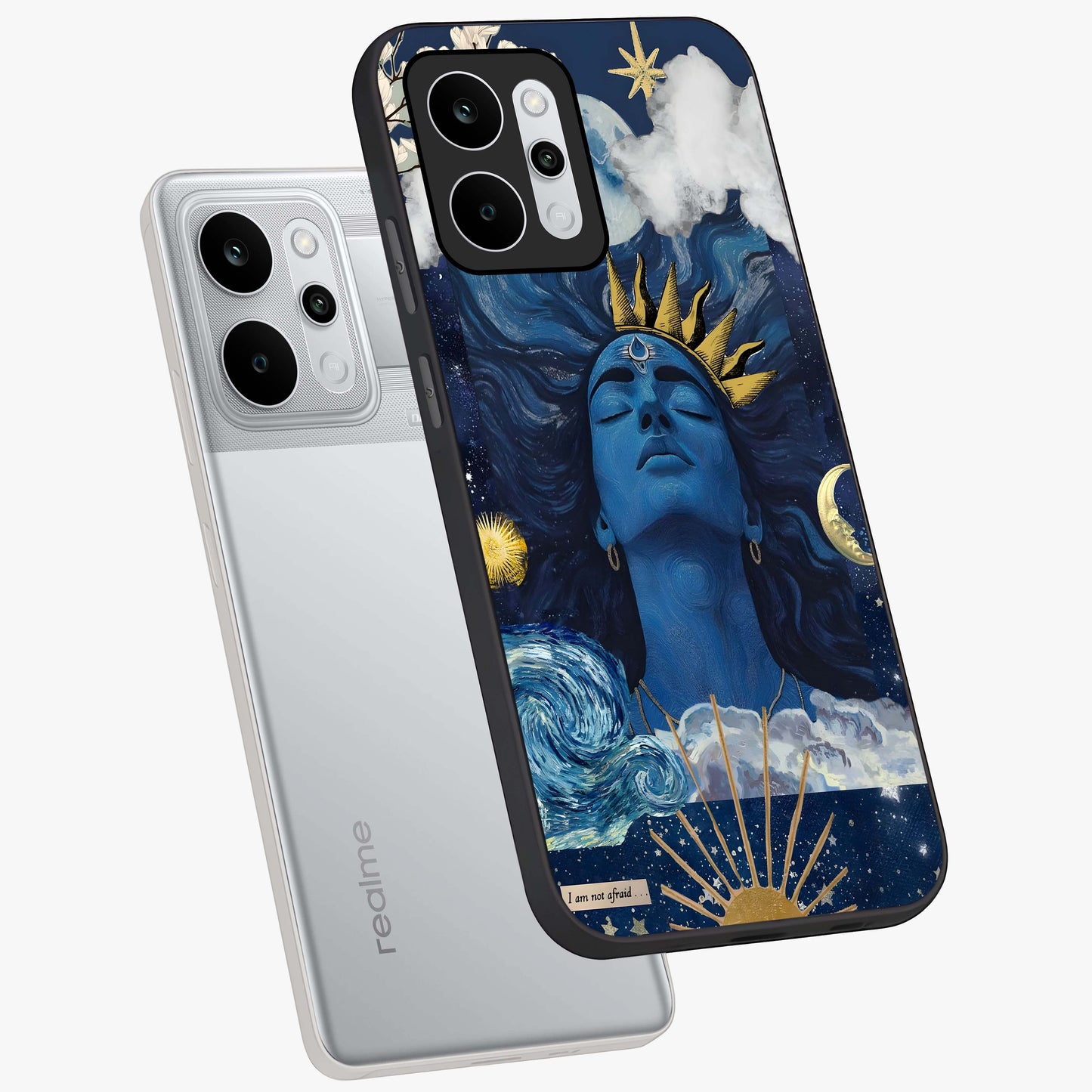 Aesthetic Lord Shiva Glass Case displayed in angled mockup highlighting spiritual Shiva illustration and sacred aesthetic design.