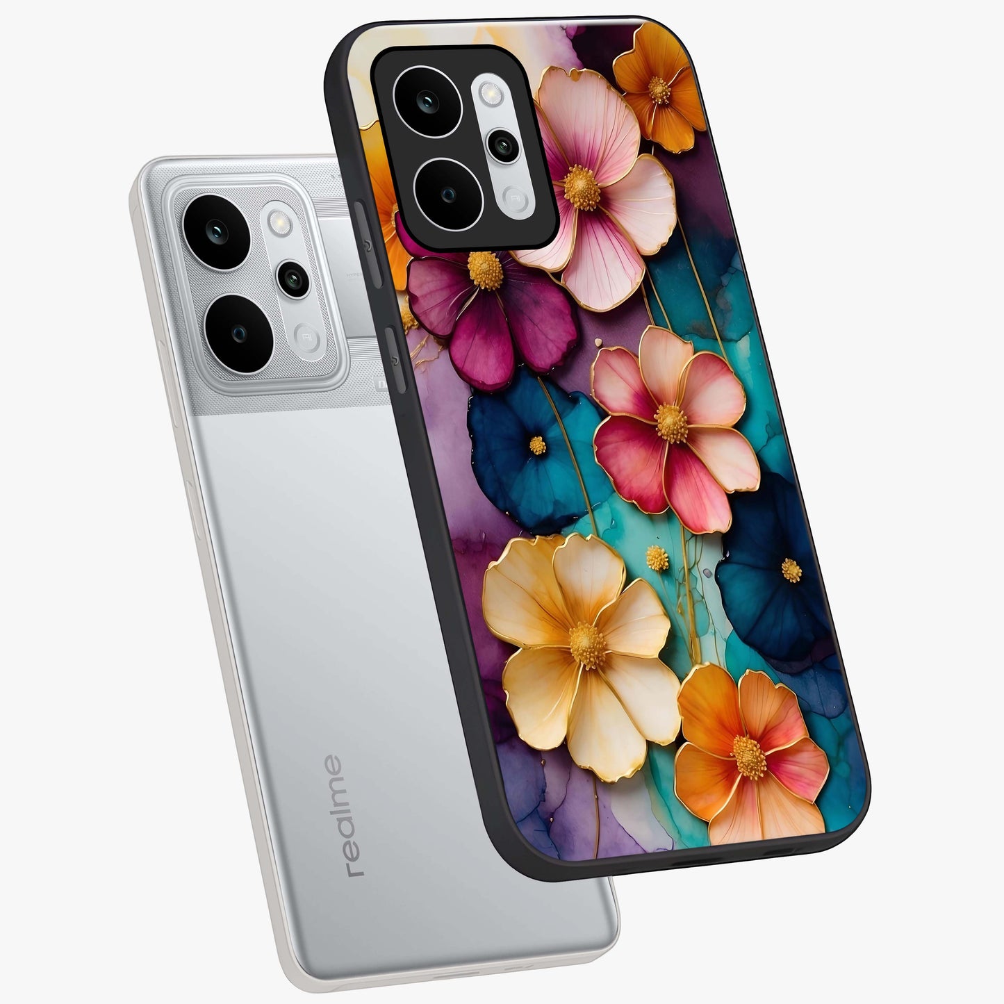 Artlyn Grace Flower Pattern Glass Case displayed in angled mockup highlighting delicate flower pattern design and smooth glass surface.