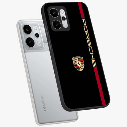 Black Minimal Porsche Glass Case displayed in angled mockup highlighting modern minimal car illustration and clean aesthetic design.